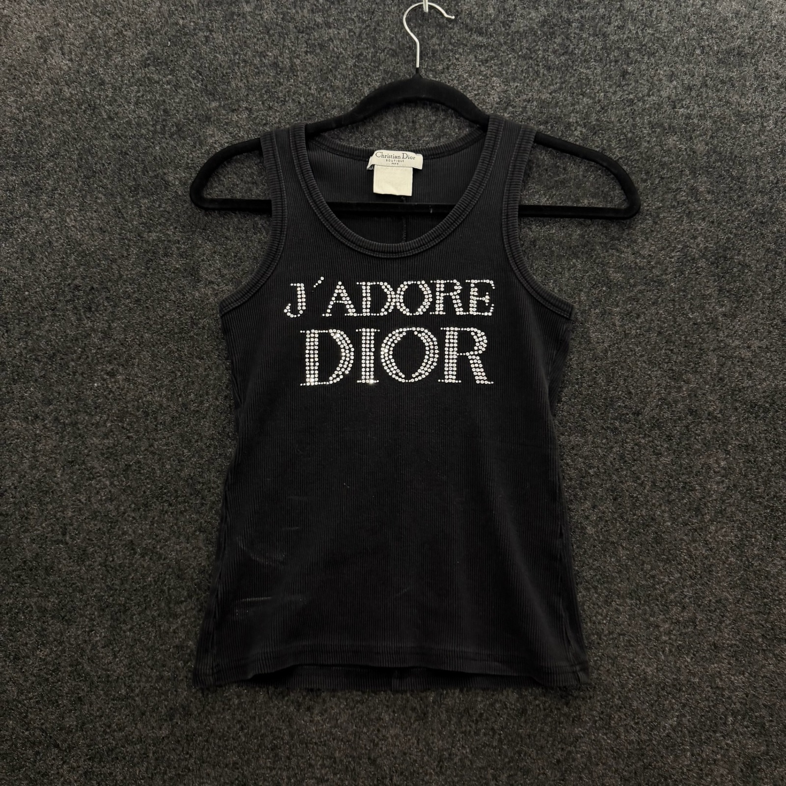 Christian Dior J'adore Dior 1947 Rhinestone Ribbed Tank Top Black Y2k Vintage